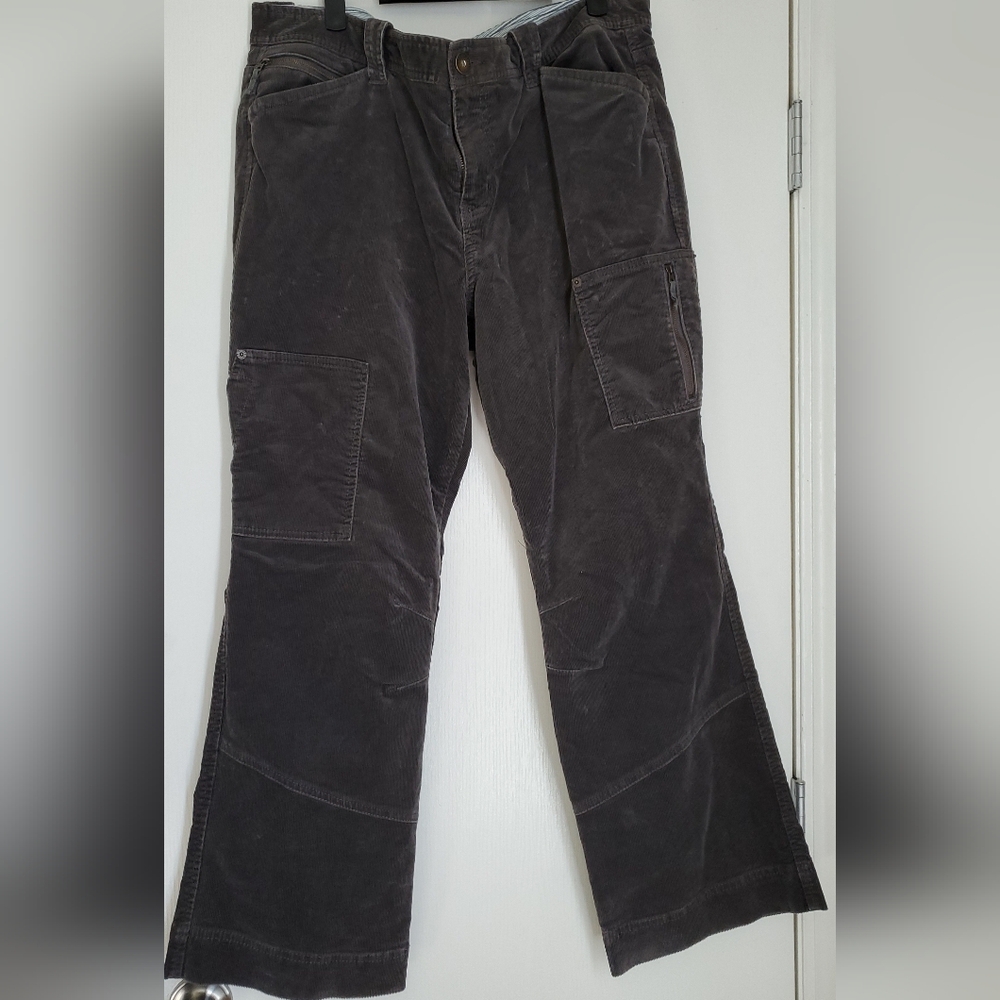 Eddie Bauer Dark Gray Utility Wide Leg Corduroy Cargo Pants, 18 Petite